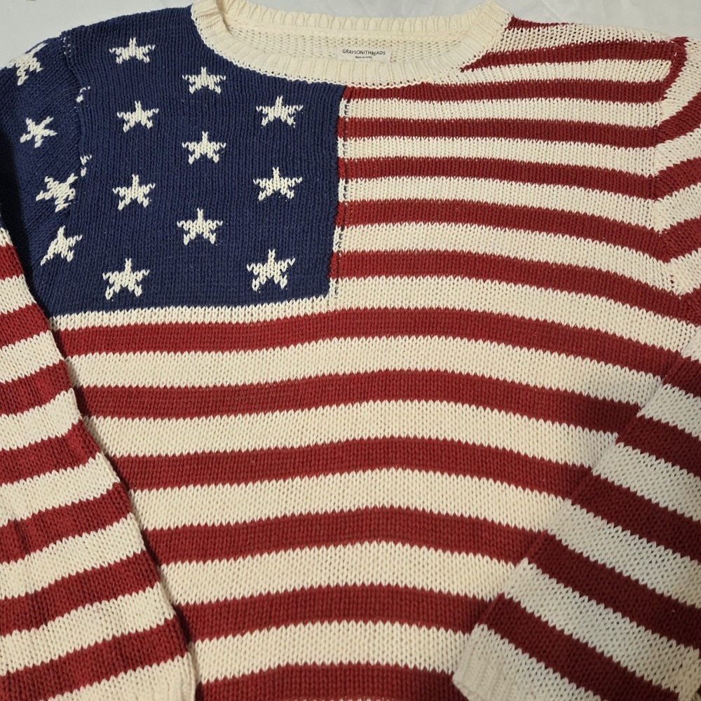 Grayson Threads Women's American Flag Pull Over Knit Sweater Size Large